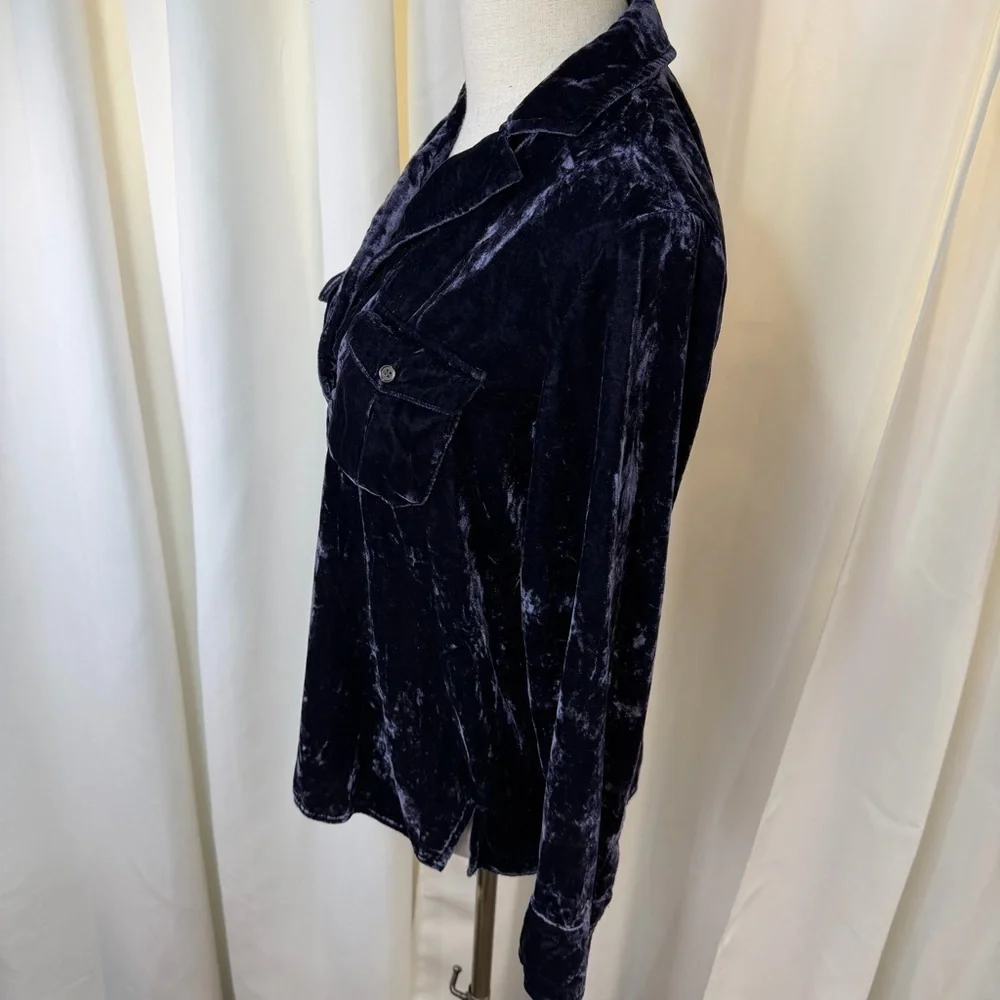 J. Crew ‘Velvet Patch-Pocket Popover Shirt’ in “Navy Twilight” Blue Size XS